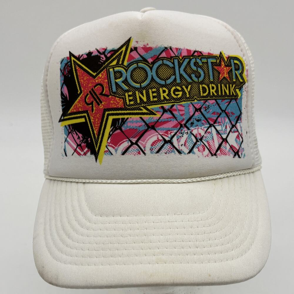 Vtg Rockstar‎ Energy Drink Foam Truckers Cap Mens OSFA Strapback Mesh Nissun Hat
